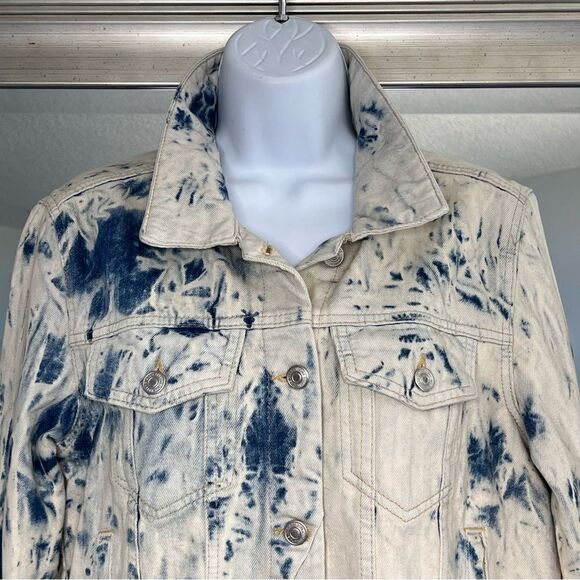 FREE PEOPLE Jones Tie Dye Blue Denim Jacket Size M. - Picture 2 of 11